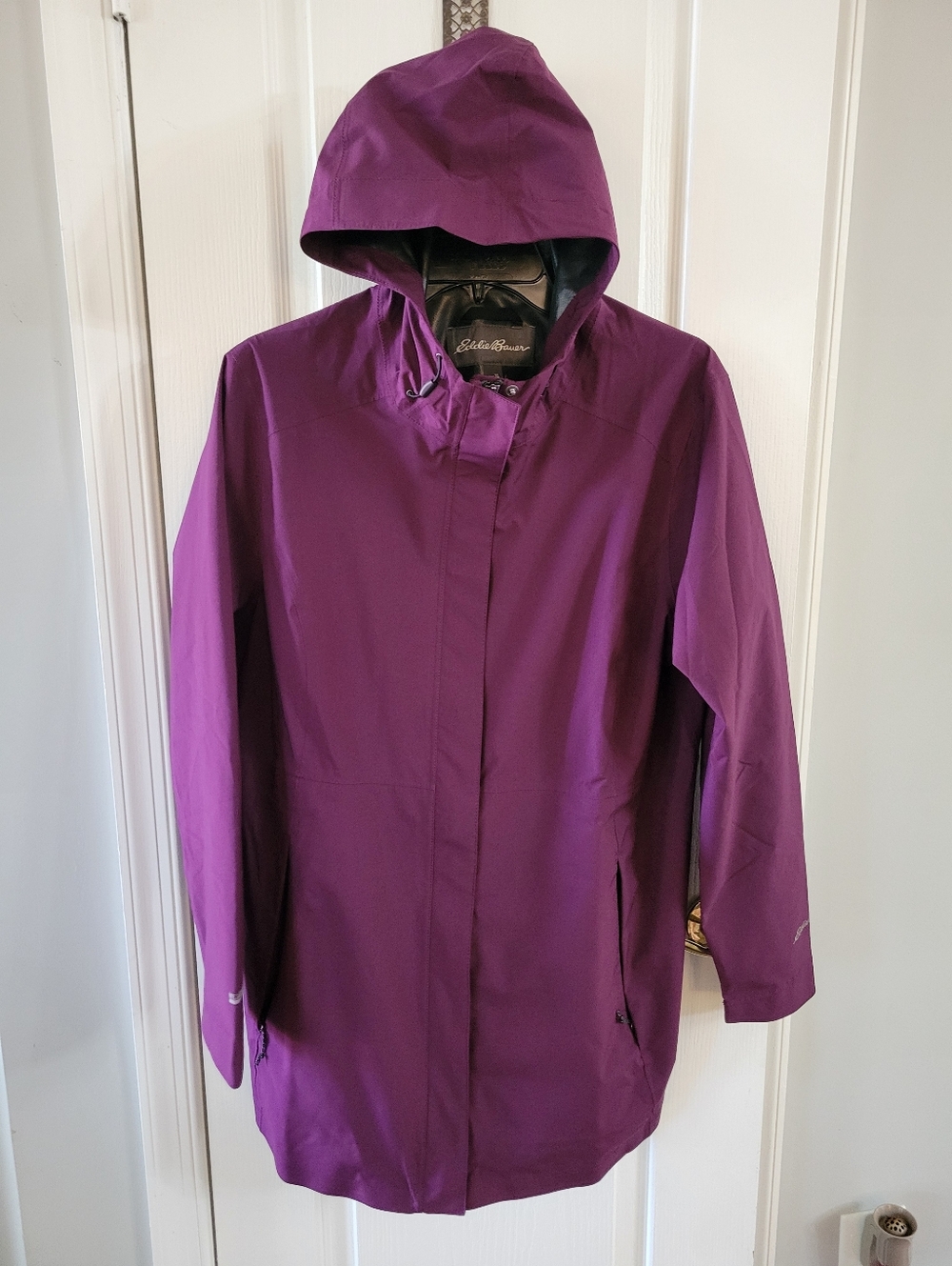 Eddie Bauer Cloud Cap Waterproof Stretch Hooded Rain Parka Women’s XL Purple - Picture 2 of 13